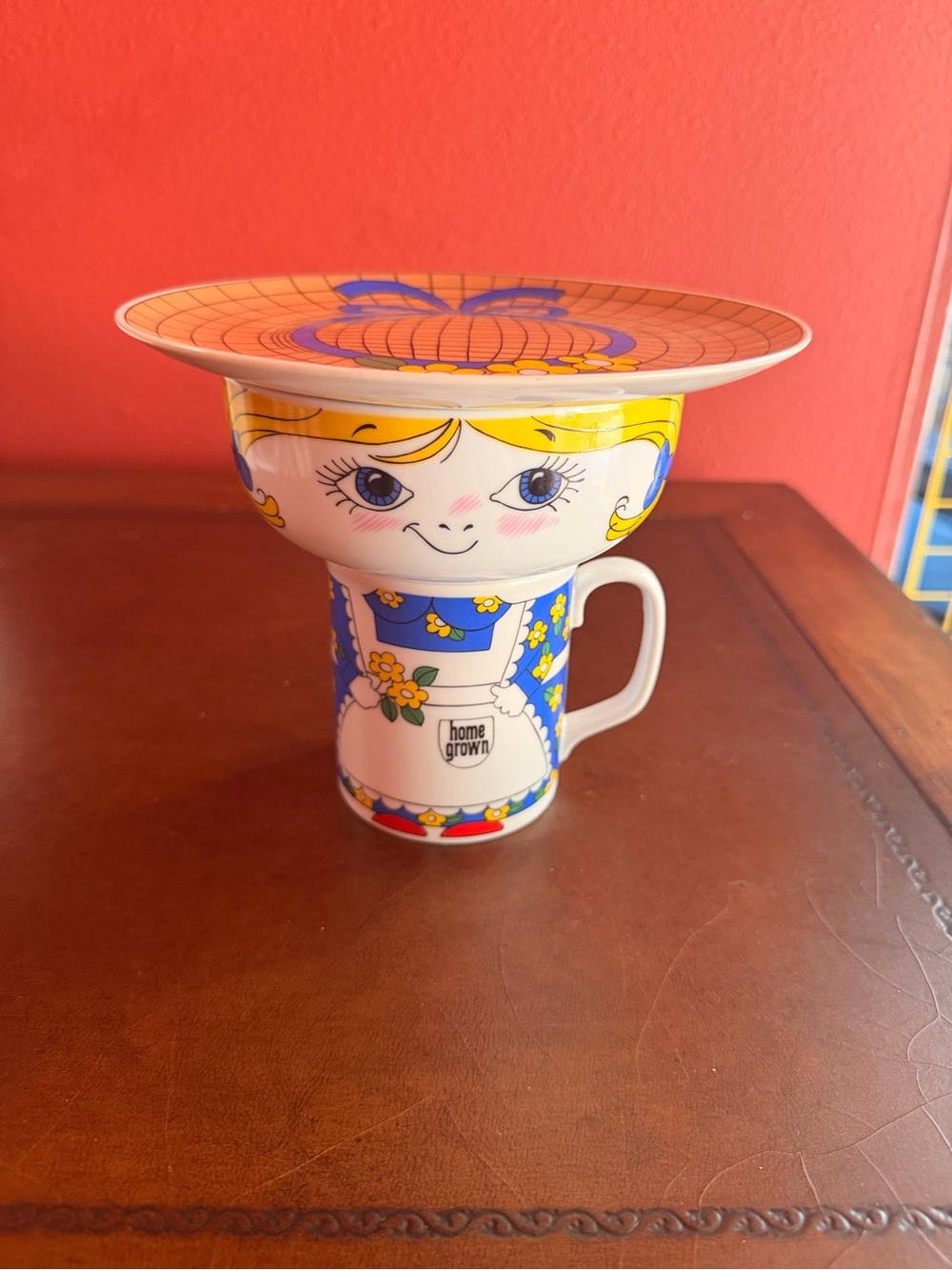 Vintage 1979 Home Grown Leonard Japan Girl Face Stackable Mug Bowl Plate Set